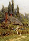 Famous Surrey Paintings - Children On A Path Outside A Thatched Cottage, West Horsley, Surrey